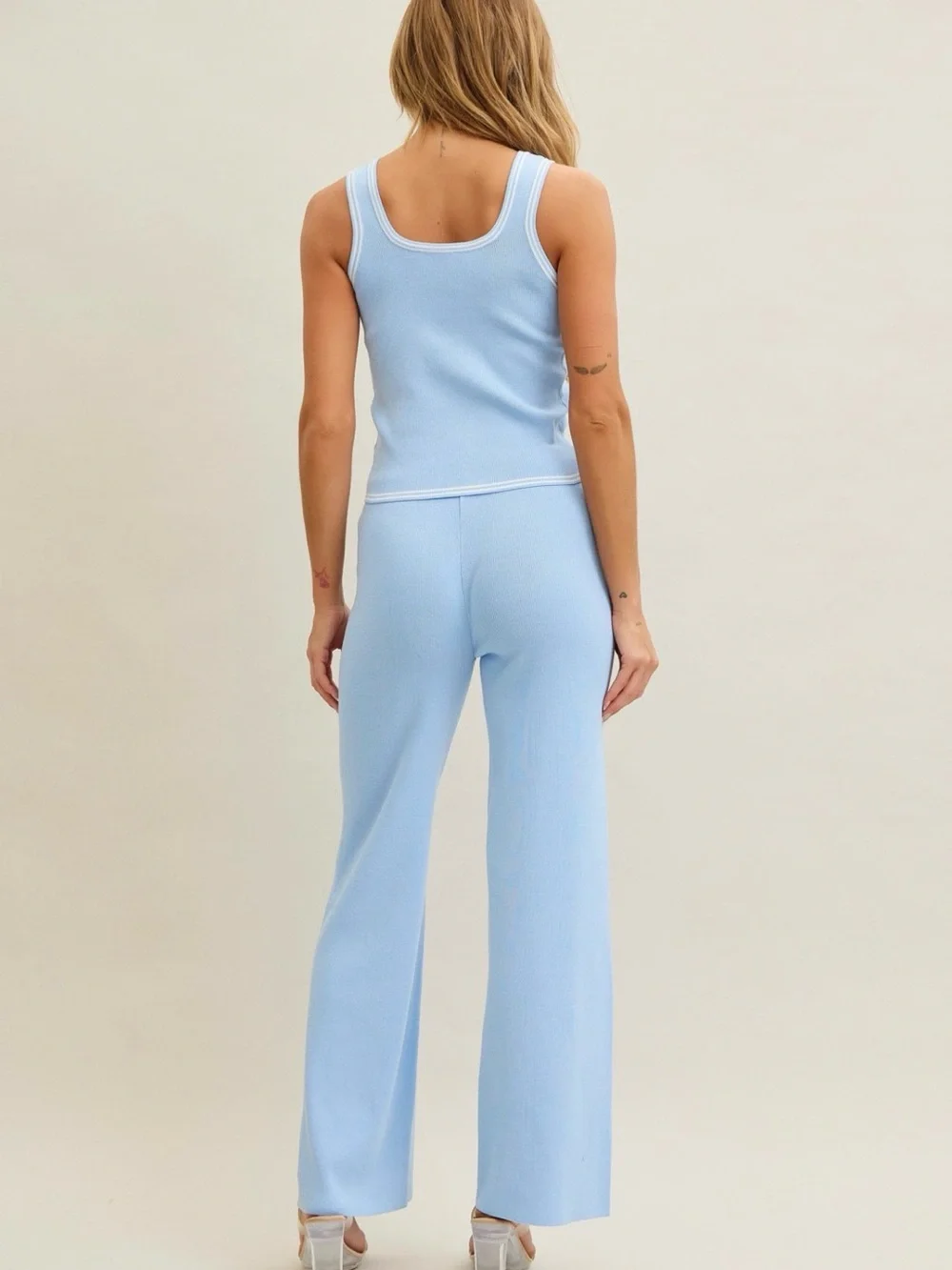 Premium Boutique Light Blue Ribbed Tank and Pants Set